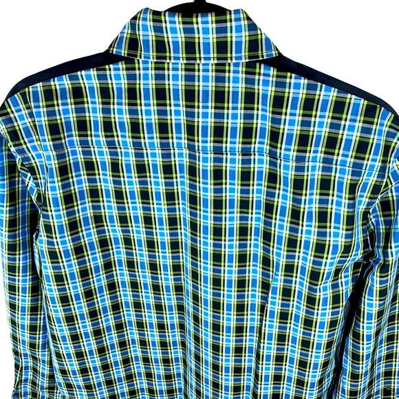 Burberry Saoirse Plaid Long Sleeve Silk Trim Button Shirt Azure Blue - Picture 15 of 16